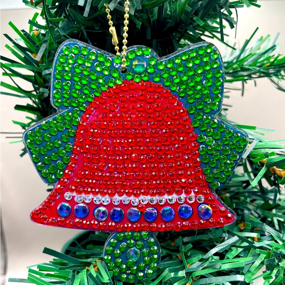 Christmas rhinestone bell ornament. Handmade. Decorated on both sides.